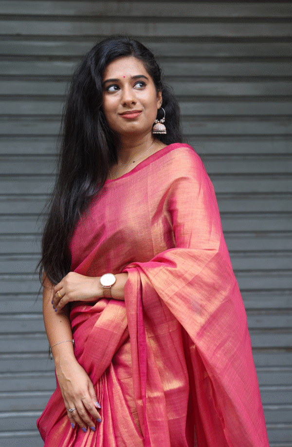Orange Gold Tissue Handloom Saree